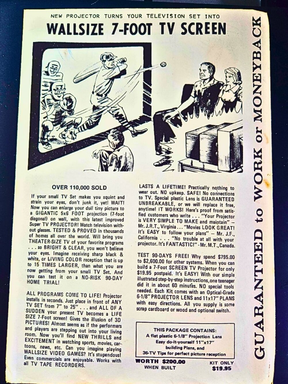 Vintage Wallsize 7-Foot TV Screen Projector Kit – Unopened